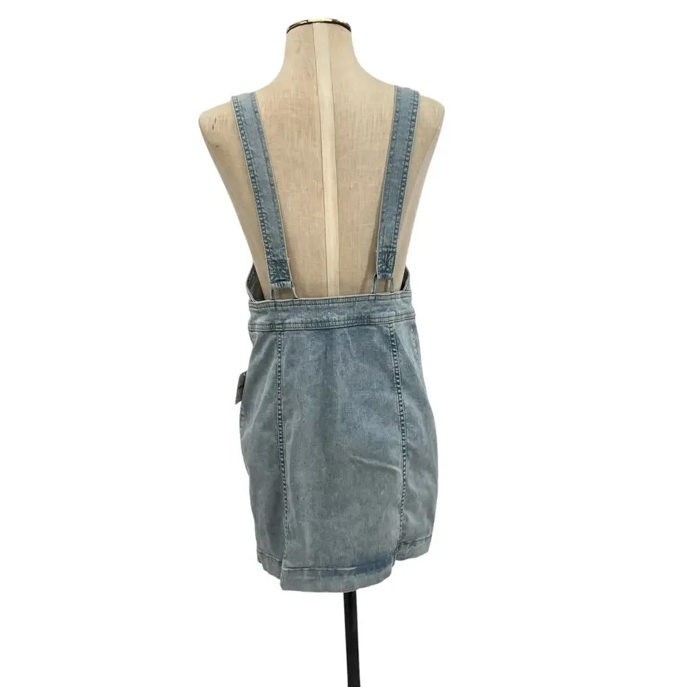 Free People Modern Femme Denim Jumper Dress Zip Front Overall Mini Size 10‎ NWT